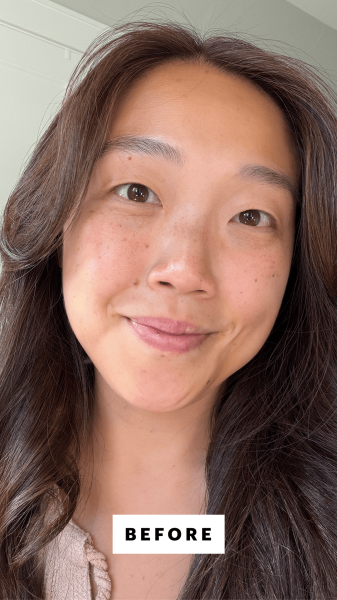 A selfie of Allure contributing commerce writer Christa Joanna Lee before applying The Ordinary Serum Foundation